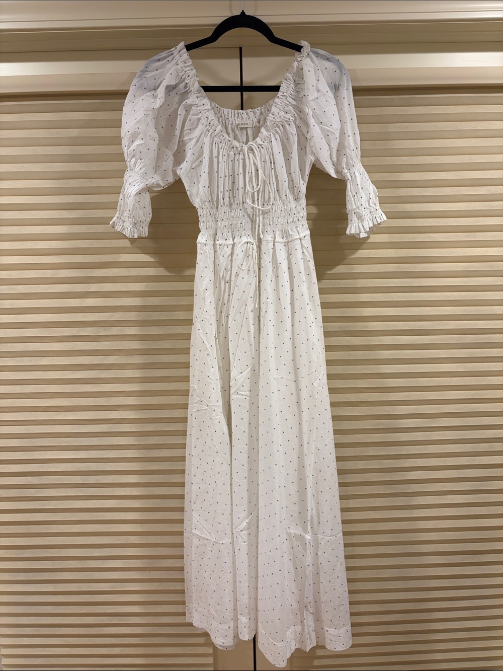 NWOT Doen Ischia Gathered Polka-dot Cotton Midi Dress, Size M